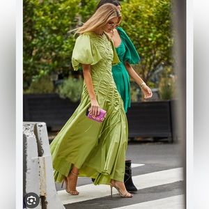 RARE - Aje Womens  Siren Drawstring Maxi Dress, Green